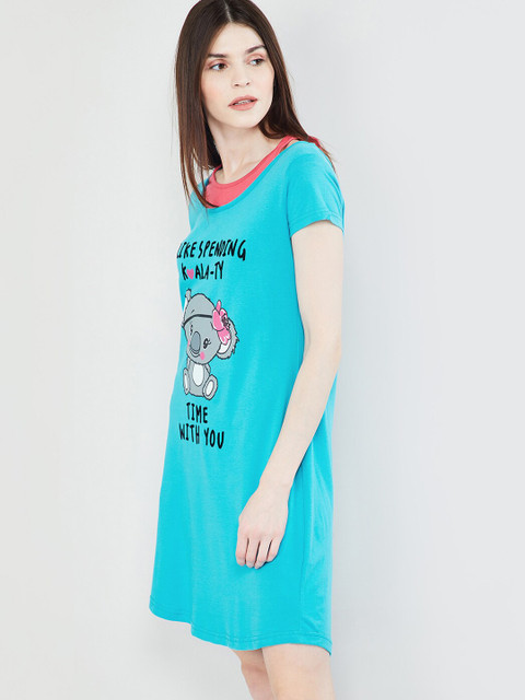 

max Turquoise Blue & Pink Printed Sleep Shirt