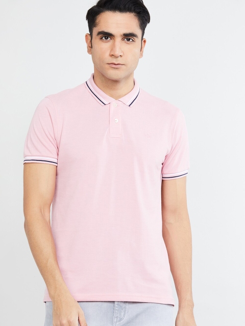 

max Men Pink Solid Polo Collar T-shirt