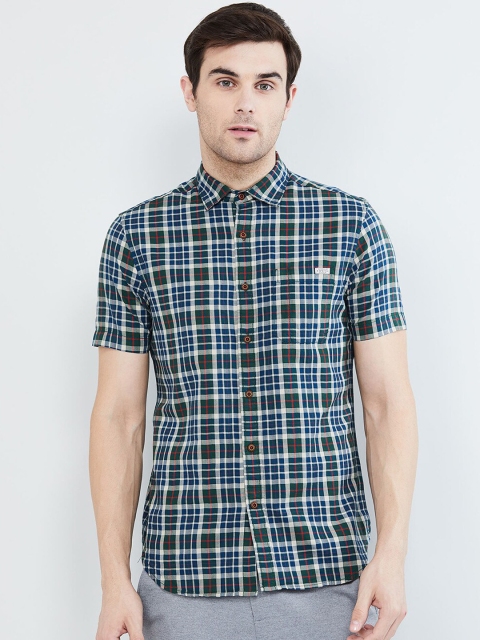 

max Men Green & Blue Slim Fit Checked Casual Shirt