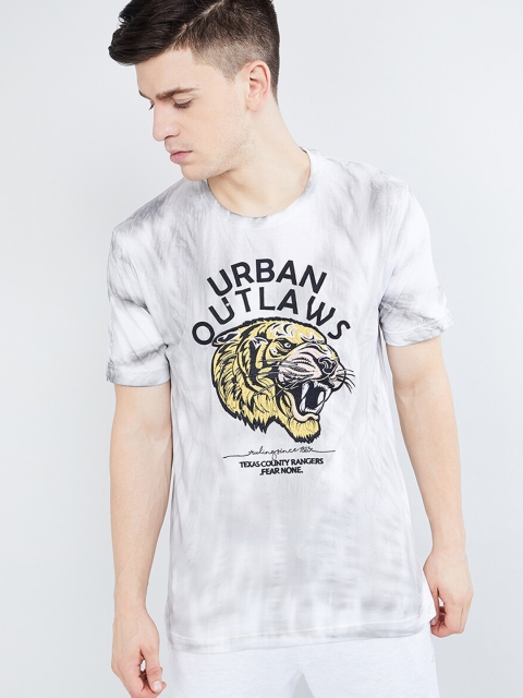 

max Men White & Grey Printed Round Neck T-shirt
