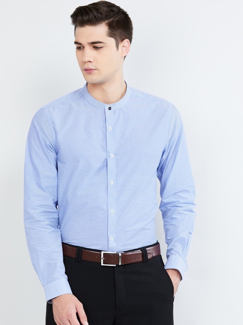 

max Men Blue Slim Fit Striped Formal Shirt