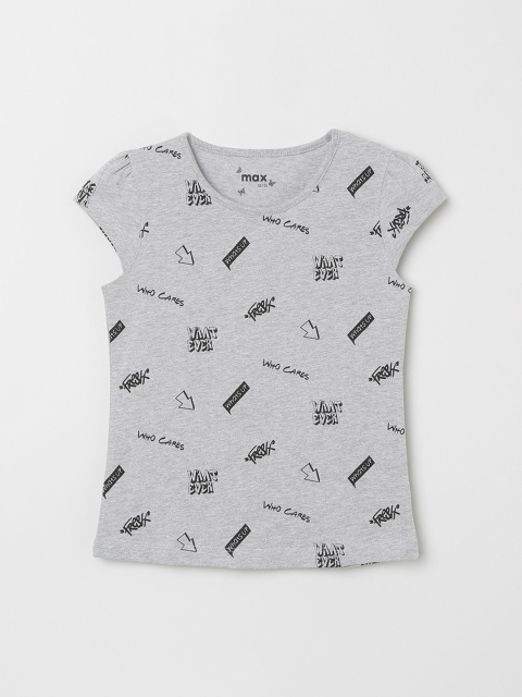 

max Girls Grey Printed Pure Cotton Top