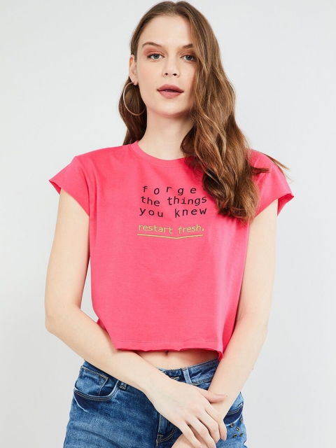 

max Women Pink Printed Round Neck T-shirt