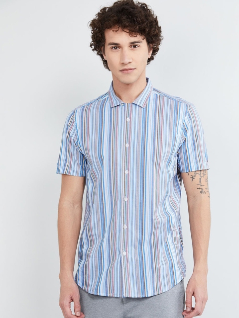 

max Men Blue & Off-White Slim Fit Striped Casual Shirt