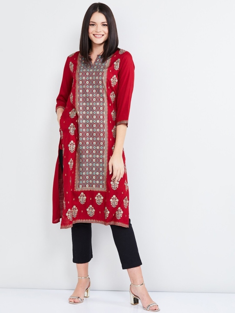 

max Women Red & White Printed Straight Kurta