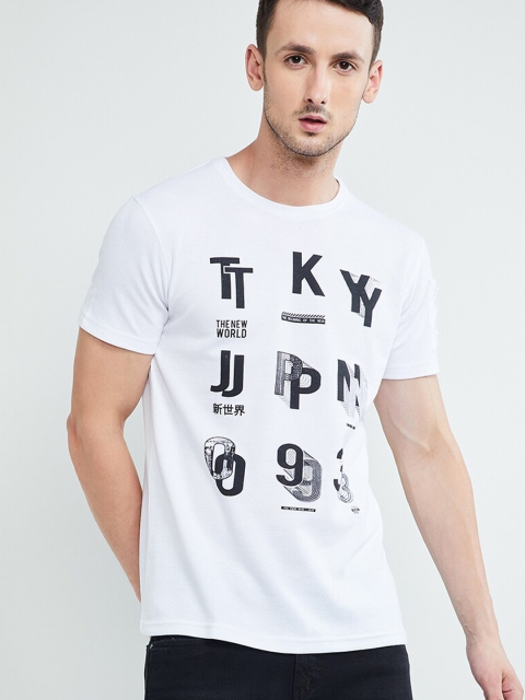 

max Men White Printed Round Neck T-shirt