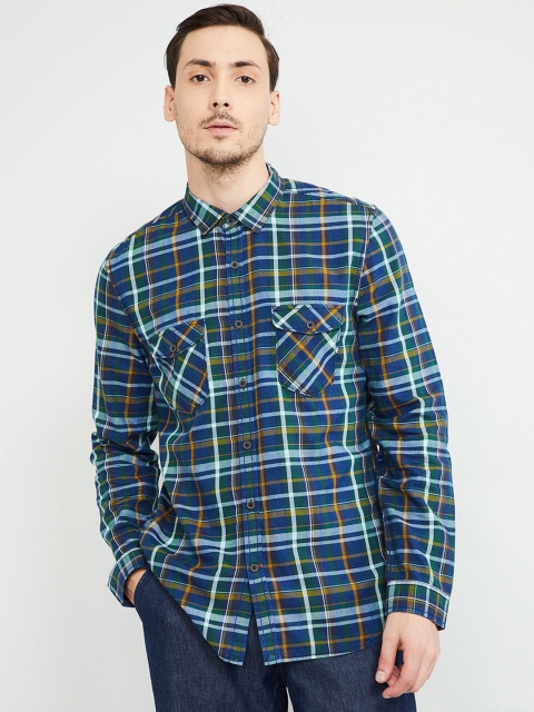 

max Men Green & Yellow Slim Fit Checked Casual Shirt