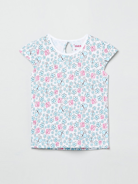 

max Girls White Printed Knitted Pure Cotton Top