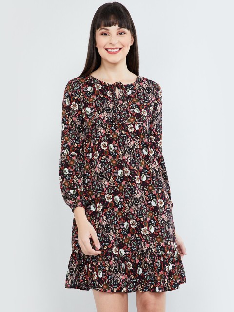 

max Women Black Floral Printed A-Line Dress