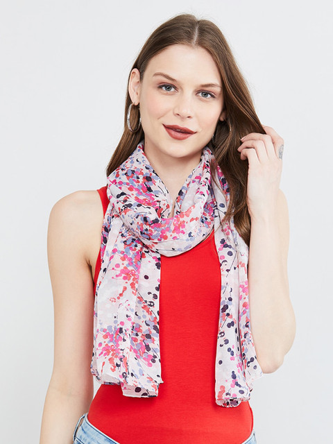 

max Women White & Pink Printed Scarf