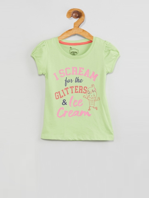 

max Girls Green Printed Round Neck T-shirt