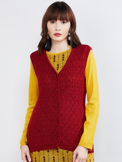 

max Women Red Self Design Cardigan Sweater