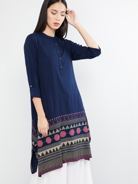 

max Women Blue Printed A-Line Kurta