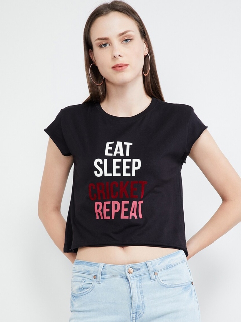 

max Women Black Printed Round Neck T-shirt