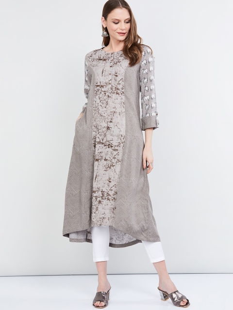 

max Women Taupe & Brown Printed Straight Kurta