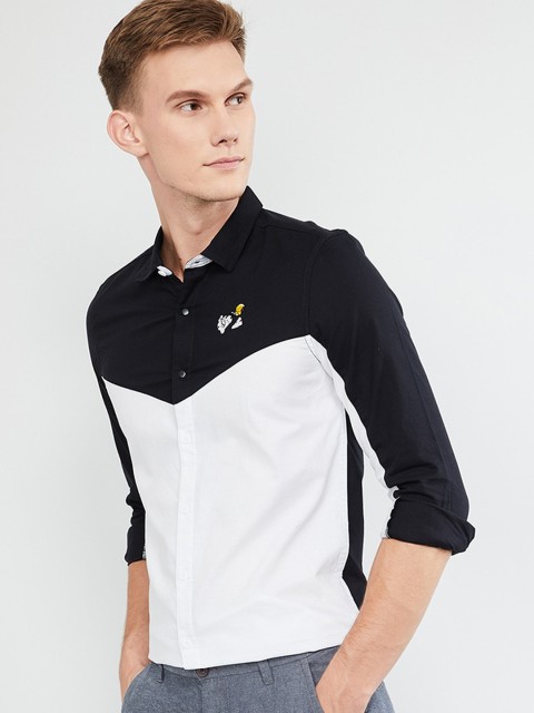 

max Men White & Black Slim Fit Colourblocked Casual Shirt