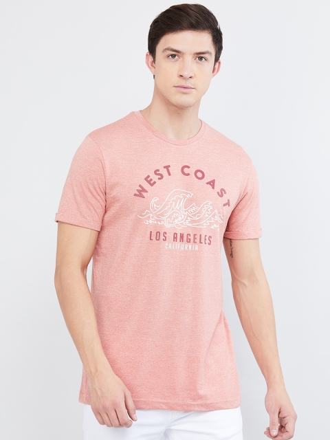 

max Men Pink Printed Round Neck T-shirt