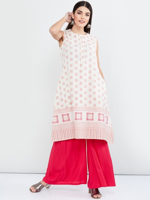 

max Women Off-White & Pink Geometric Printed A-Line Kurta