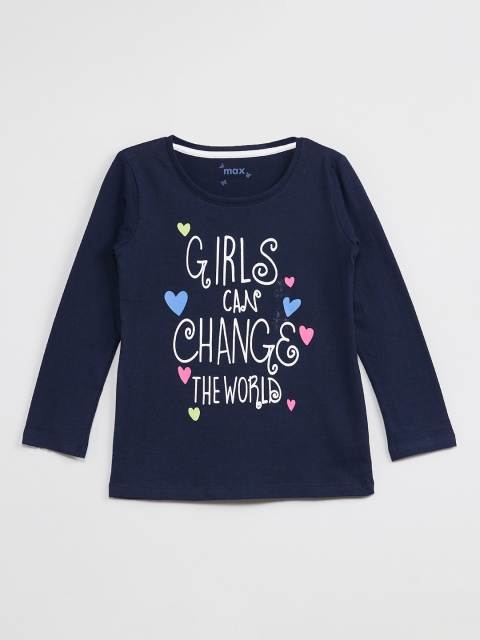 

max Girls Navy Blue Printed Top