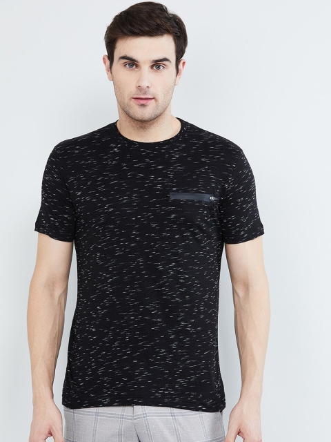 

max Men Black Self Design Round Neck T-shirt