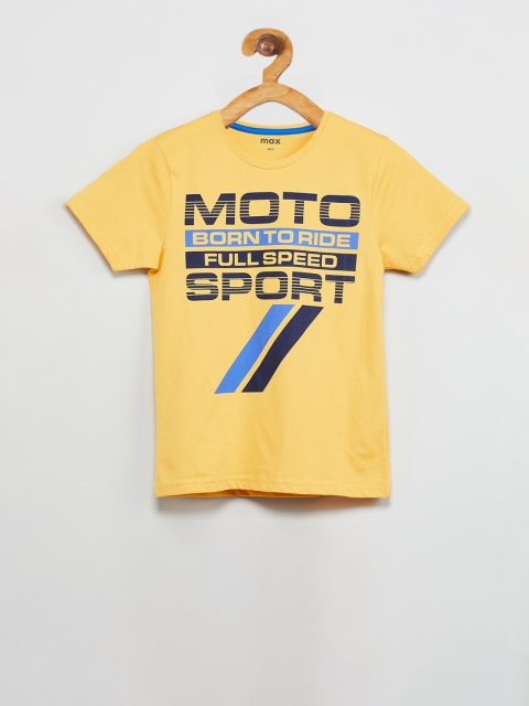 

max Boys Yellow Printed Round Neck T-shirt