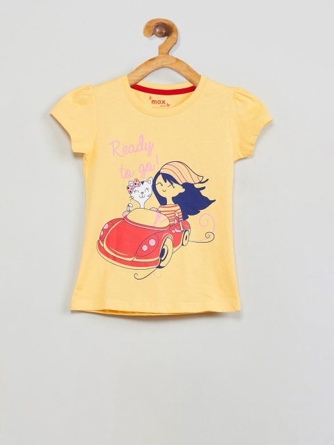 

max Girls Yellow Printed Round Neck T-shirt