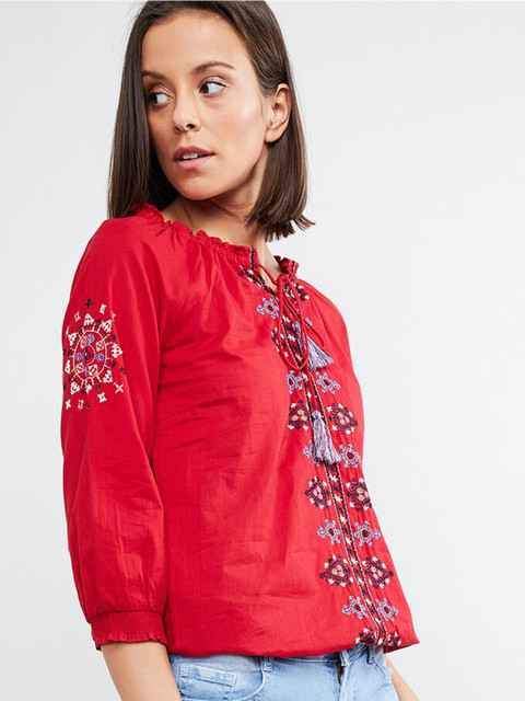 

max Women Red Embroidered Top