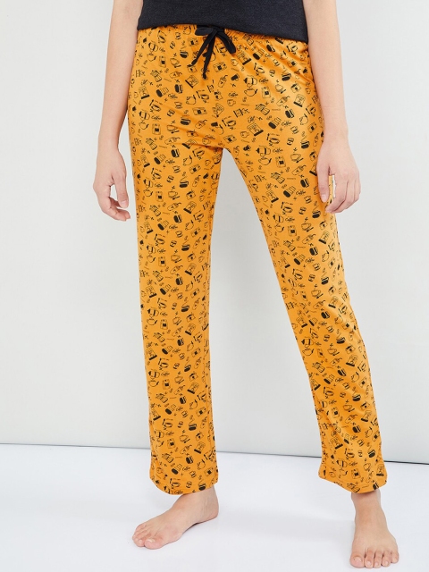 

max Women Yellow Printed Lounge Pants, Mustard