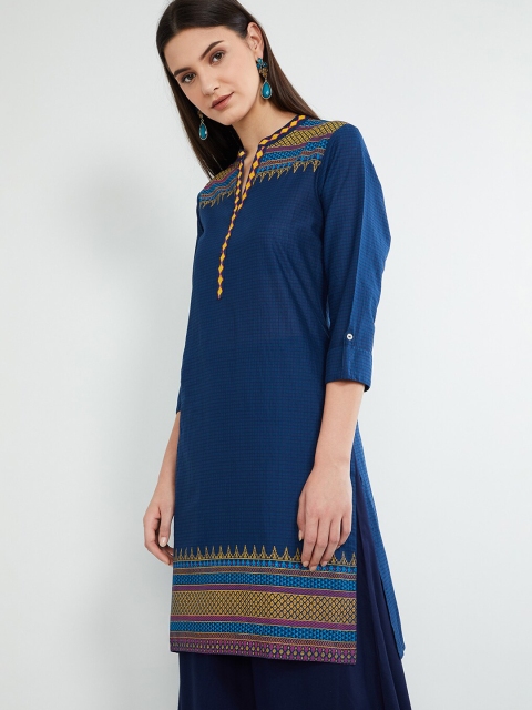 

max Women Navy Blue Checked Straight Kurta
