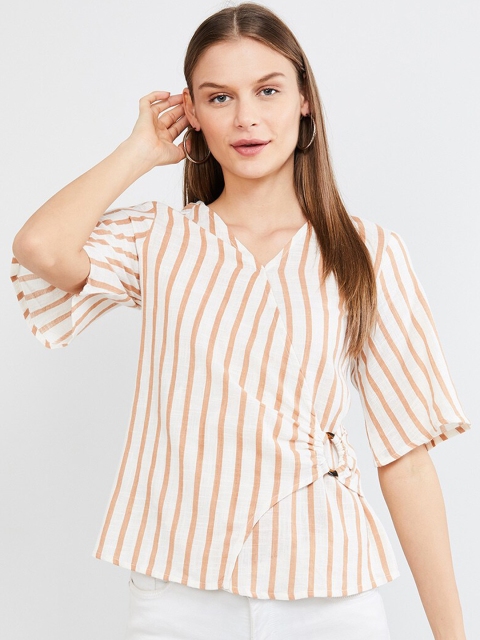 

max Women Off-White & Yellow Striped Top