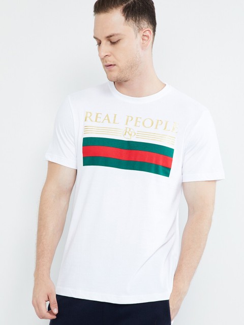 

max Men White Printed Round Neck T-shirt