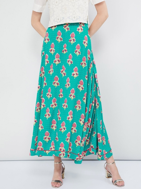 

max Women Sea Green & Red Floral Printed A-line Maxi Skirt