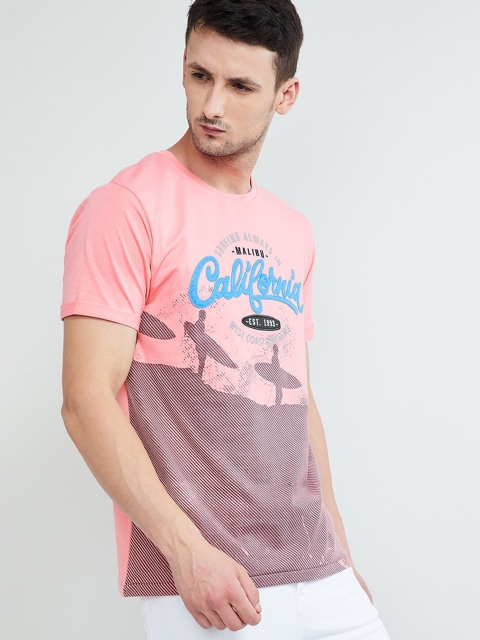 

max Men Pink Printed Round Neck T-shirt