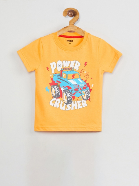 

max Boys Yellow Printed Round Neck T-shirt