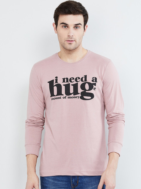 

max Men Pink Printed Round Neck T-shirt