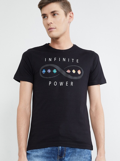 

max Men Black Printed Round Neck T-shirt