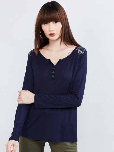 

max Women Navy Blue Solid A-Line Top