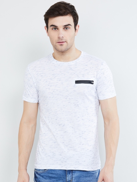 

max Men White Self Design Round Neck T-shirt