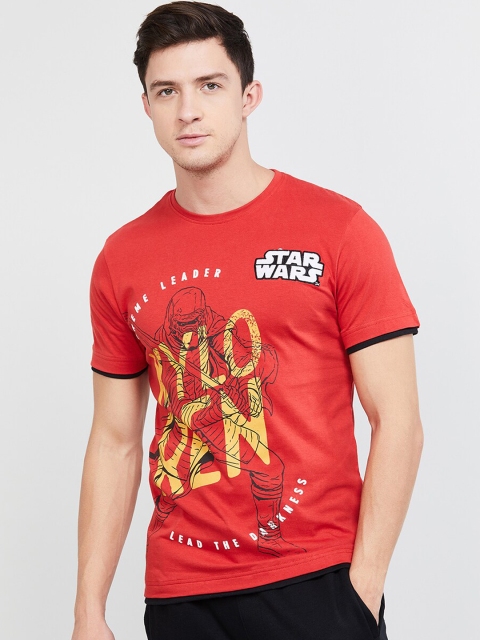 

max Men Red Star Wars Printed Round Neck T-shirt