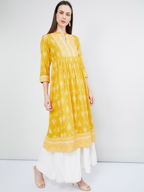 

max Women Yellow & Off-White Printed A-Line Kurta