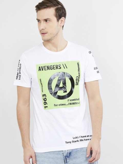 

max Men White Printed Round Neck T-shirt