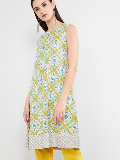 

max Women Off-White & Green Printed Straight Kurta
