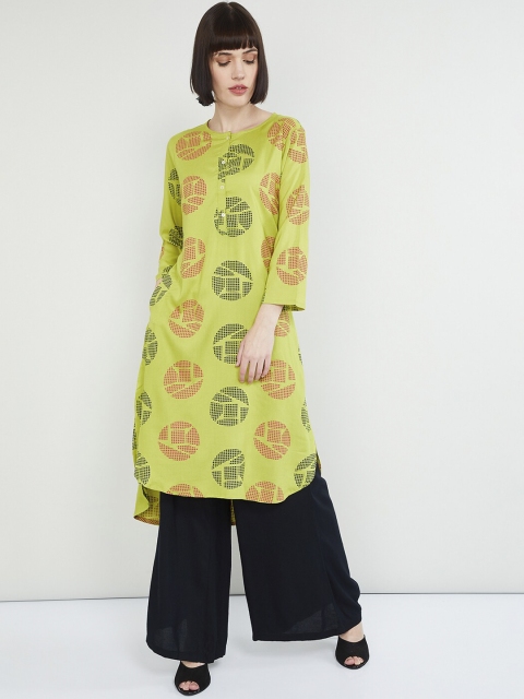 

max Women Green & Red Printed Straight Kurta