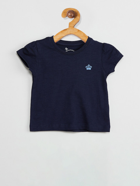 

max Girls Blue Solid Round Neck T-shirt