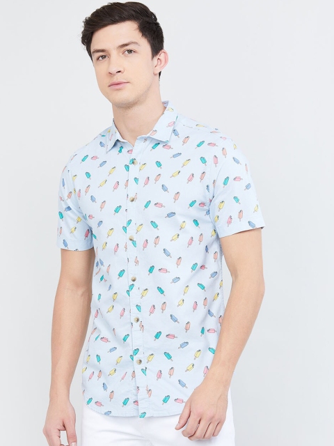 max Men Blue & Pink Slim Fit Printed Casual Shirt