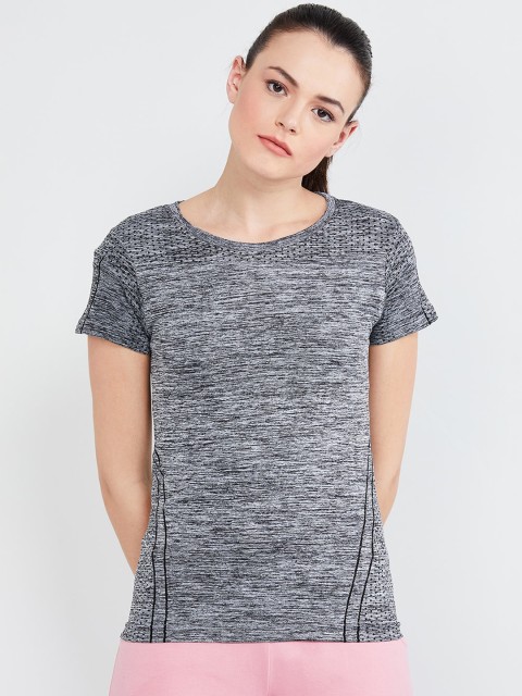 

max Women Charcoal Grey Self Design Round Neck T-shirt