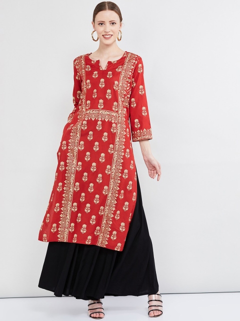 

max Women Red & Beige Printed Straight Kurta
