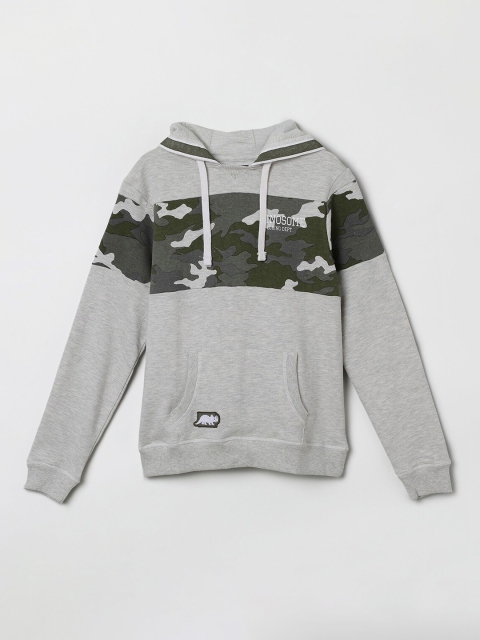 max Boys Grey Printed Hooded Sweatshirt