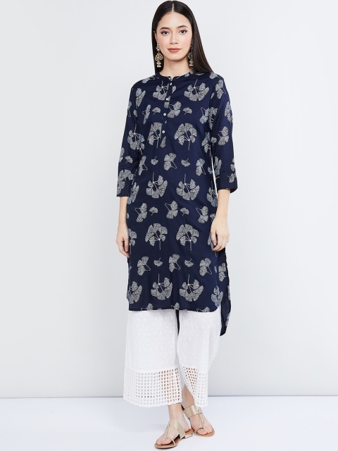

max Women Blue Printed Straight Kurta