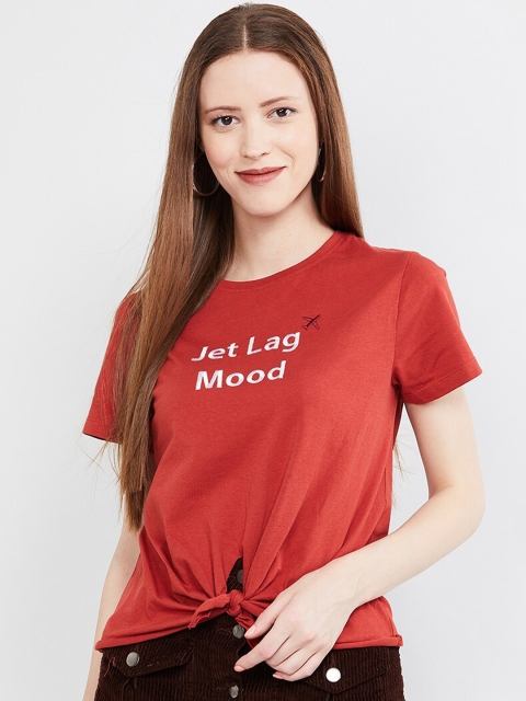 max Women Red Printed Round Neck T-shirt